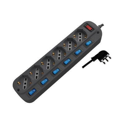 V-TAC Multipresa con 6 Prese 10/16A 2P+T Bipasso/Schuko 45 e 6 Interruttori Indipendenti e Protezione Sovraccarico 3500W e Cavo 1,5m Spina 16A 2P+T Colore Nero