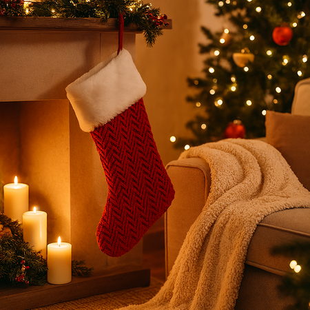 Calza di natale semplice a maglia per addobbi e decorazioni natalizie