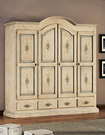 Armadio classico 4 porte avorio anticato filo azzurro legno  234X60X230 (1428)