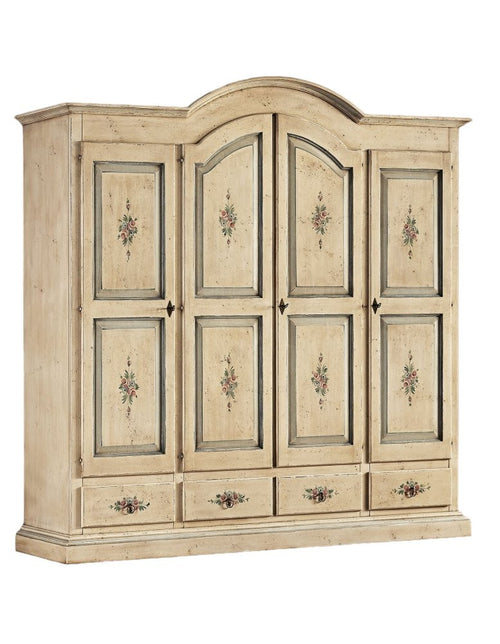 Armadio classico 4 porte avorio anticato filo azzurro legno  234X60X230 (1428)