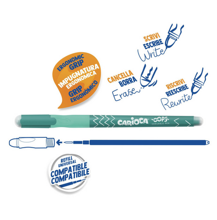 Carioca OOPS Penna Cancellina verde con cappuccio, impugnatura ergonomica