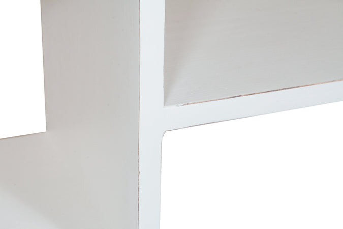 Biscottini Libreria in legno massello di tiglio finitura bianca anticata L121xPR36xH200 cm. Made in Italy