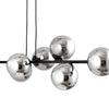 Lampadario Contemporaneo 6 Luci Rossi In Acciaio Nero E Sfere In Vetro Fumè