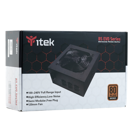 Alimentatore Itek BS650 Evo - 650W Output - Semi-Modulare - Ventola HDB 12cm - 80 Plus EU Bronze - PFC Attivo - ATX