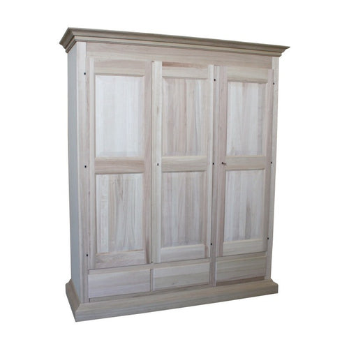 MOBILI 2G -  Armadio classico 3 porte 3 cassetti legno grezzo 182X61X221 (611)