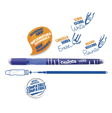 Carioca Oops, Penna Cancellabile Ricaricabile, Colore Blu
