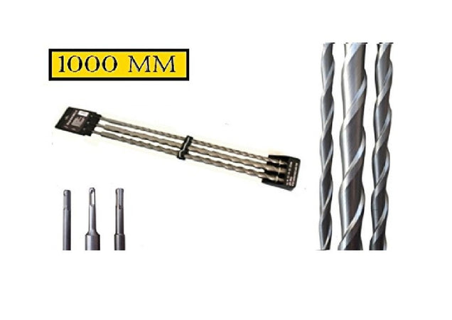 Set 3 Punte Giganti Lunghezza 1 Metro Sds Plus Per Muro Cemento Calcestruzzo