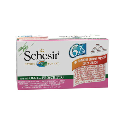 Schesir Jelly Filetti di Pollo con Prosciutto Multipack per Gatti Adulti 6X50gr