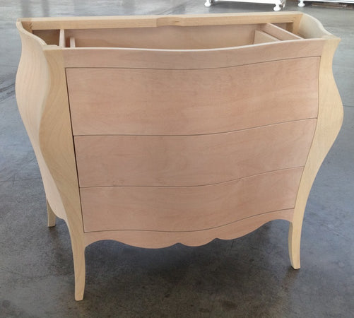 MOBILI 2G - Mobile bagno 3 cassetti bombato con lavello legno grezzo 118x55x82