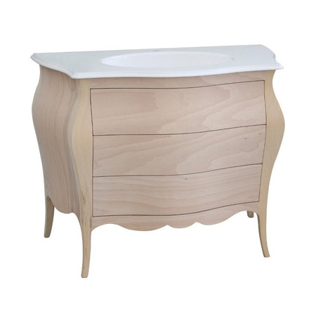 MOBILI 2G - Mobile bagno 3 cassetti bombato con lavello legno grezzo 118x55x82