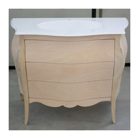 MOBILI 2G - Mobile bagno 3 cassetti bombato con lavello legno grezzo 118x55x82