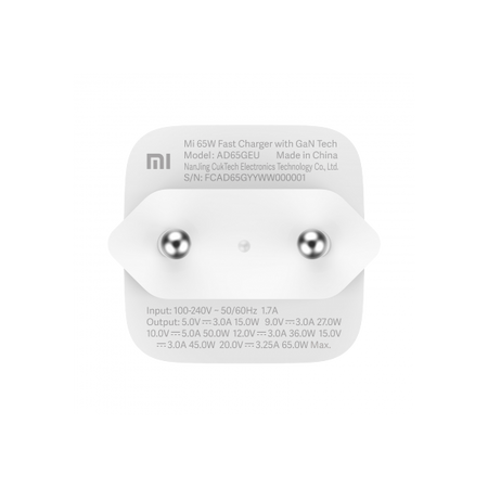 Caricatore Alimentatore USB Xiaomi Mi Fast Charger con GaN Tech - Type-c - 65W Rapido - Bianco