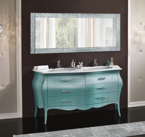 MOBILI 2G - Mobile bagno 6 cassetti bombato con doppio lavello legno grezzo 162x58x83