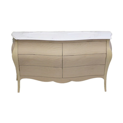 MOBILI 2G - Mobile bagno 6 cassetti bombato con doppio lavello legno grezzo 162x58x83