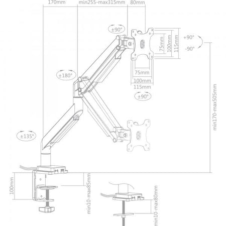 Supporto da tavolo InLine con sollevatore e USB/Audio fino a max. 82 cm 32" 9kg