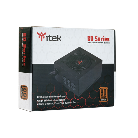ITEK ALIMENTATORE BD600 - 600W, 80PLUS BRONZE, PFC ATTIVO, VENTOLA HDB 12CM, DC TO DC, SEMI MODULARE
