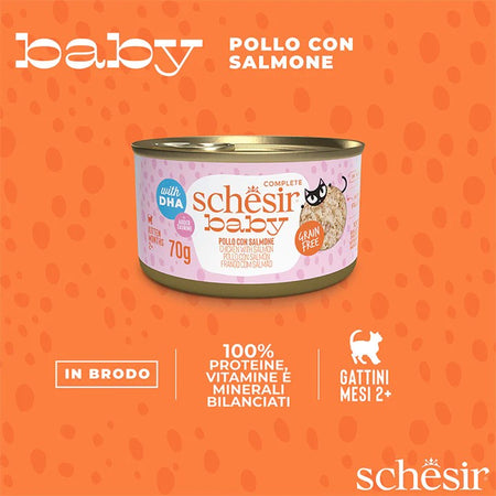 Schesir Baby Pollo con Salmone Scatoletta per Gatti Cuccioli 70gr