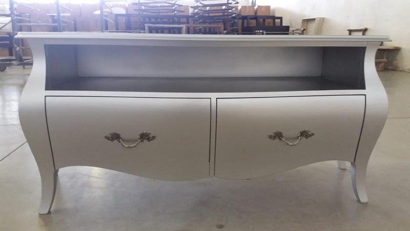 MOBILI 2G - Mobile Porta Tv Bombato Legno Shabby Bianco 141x45x62
