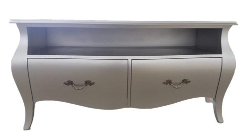 MOBILI 2G - Mobile Porta Tv Bombato Legno Shabby Bianco 141x45x62