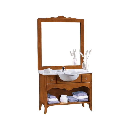 MOBILI 2G - MOBILE BAGNO 108 CM IN LEGNO GREZZO LAVABO 2 CASSETTI E CORNICE SPECCHIO