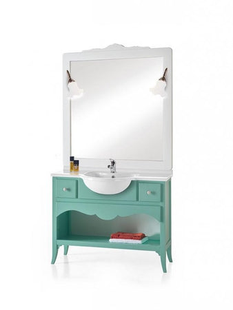 MOBILI 2G - MOBILE BAGNO 108 CM IN LEGNO GREZZO LAVABO 2 CASSETTI E CORNICE SPECCHIO