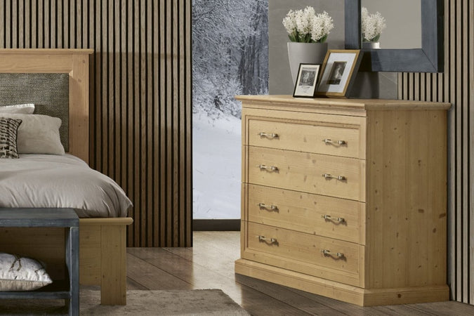 MOBILI 2G -  Cassettiera classica 4 cassetti legno massello abete grezzo 116x53x98 (3358)