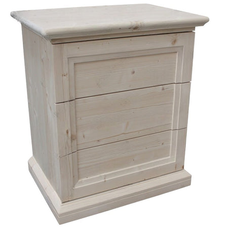 MOBILI 2G -  Comodino classico 3 cassetti legno massello abete grezzo 55x39x64 (3359)