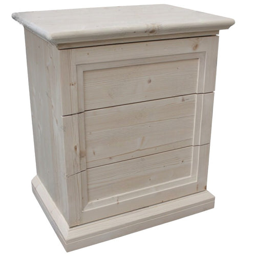 MOBILI 2G -  Comodino classico 3 cassetti legno massello abete grezzo 55x39x64 (3359)