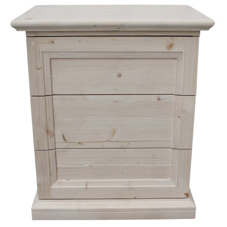 MOBILI 2G -  Comodino classico 3 cassetti legno massello abete grezzo 55x39x64 (3359)