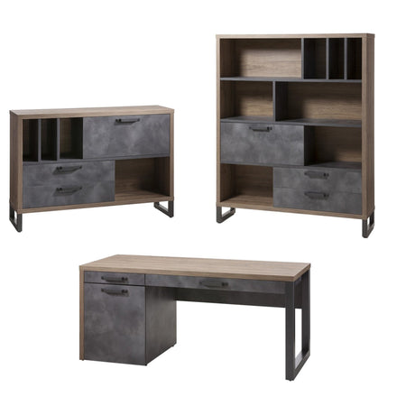 Scrivania da ufficio porta PC stile Industrial con 1 anta e 2 cassetti color rovere e nero 170 cm