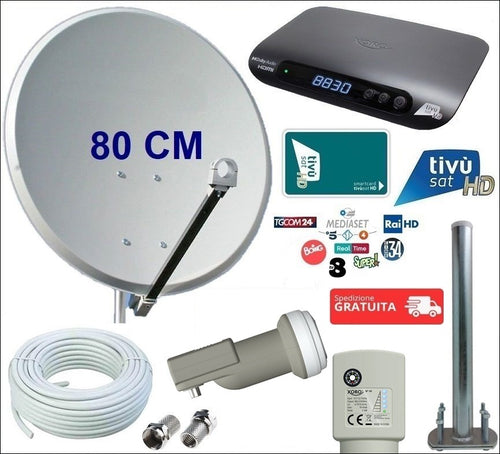 Kit Antenna Satellitare 80 Cm Con Decoder Tv Sat Con Scheda In Offerta Tivusat Xoro 8830