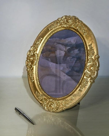 MOBILI2G - portafoto in foglia oro ovale- Misure: l.38 x h.48 x p.2