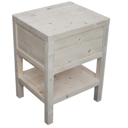 MOBILI 2G -  Comodino 1 cassetto 1 ripiano legno massello abete grezzo 45x38x60 (3304)
