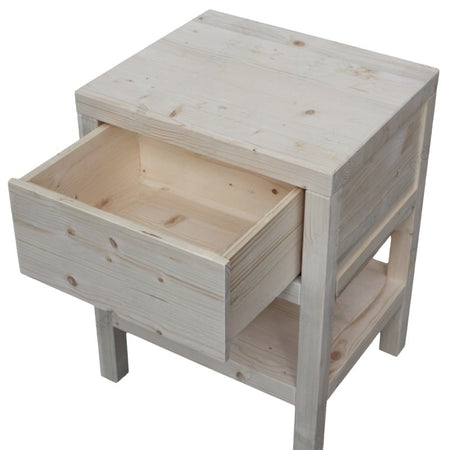 MOBILI 2G -  Comodino 1 cassetto 1 ripiano legno massello abete grezzo 45x38x60 (3304)