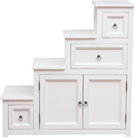 Biscottini Cassettiera Scala Legno Massello Tiglio Bianco Anticato 94x41x97 Biscottini