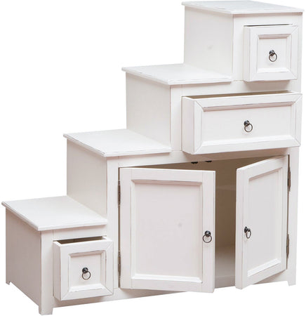 Biscottini Cassettiera Scala Legno Massello Tiglio Bianco Anticato 94x41x97 Biscottini