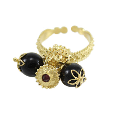Anello sardo argento dorato su coccu e bottoni sardi pendenti GIOIELLO SARDEGNA