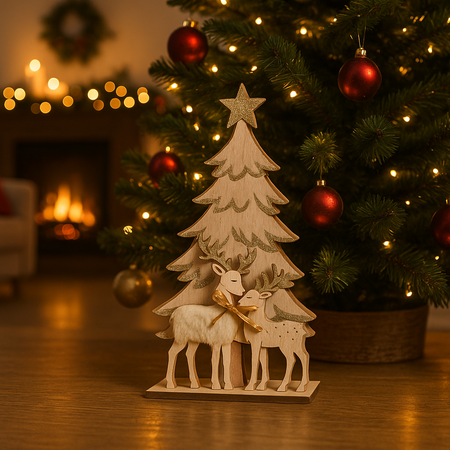 Decorazione natalizia renne con alberi in legno per decorazioni natalizie h 33 cm