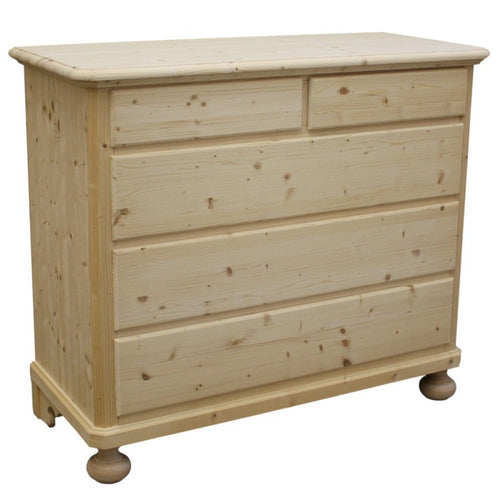 MOBILI 2G -  Cassettiera classica 5 cassetti legno massello di abete grezzo 118x52x99 (306)