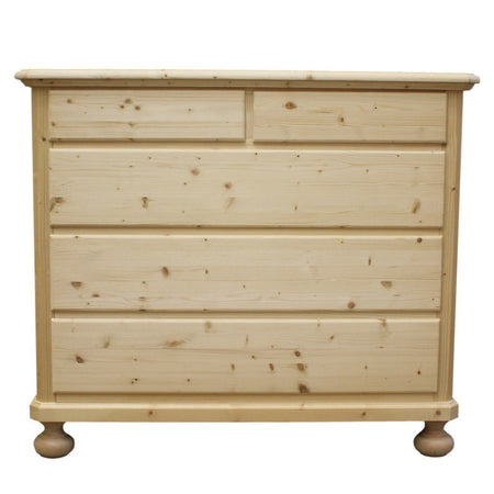 MOBILI 2G -  Cassettiera classica 5 cassetti legno massello di abete grezzo 118x52x99 (306)