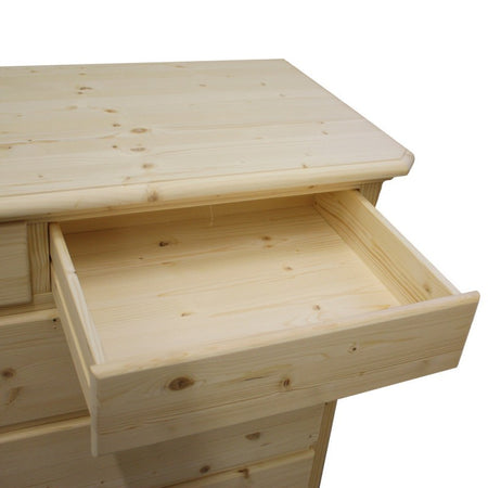 MOBILI 2G -  Cassettiera classica 5 cassetti legno massello di abete grezzo 118x52x99 (306)