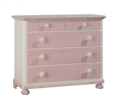 MOBILI 2G -  Cassettiera classica 5 cassetti legno massello di abete grezzo 118x52x99 (306)