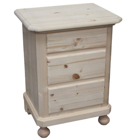 MOBILI 2G -  Comodino classico 3 cassetti legno massello abete grezzo 50x38x65 (307)