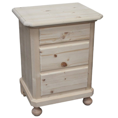 MOBILI 2G -  Comodino classico 3 cassetti legno massello abete grezzo 50x38x65 (307)