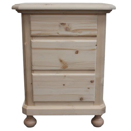 MOBILI 2G -  Comodino classico 3 cassetti legno massello abete grezzo 50x38x65 (307)