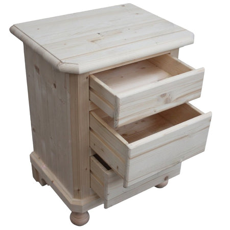 MOBILI 2G -  Comodino classico 3 cassetti legno massello abete grezzo 50x38x65 (307)