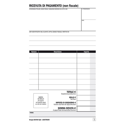 Blocco Ricevute Bb E Affittacamere 25/25Copie Autoric16,8X10Cm Du16257B250 Du