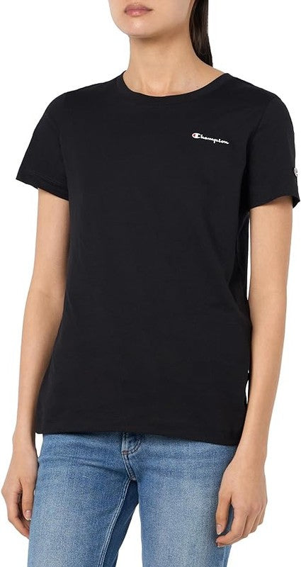 Champion Legacy Icons W-Small Script Logo S/S Crewneck T-Shirt, Nero Donna