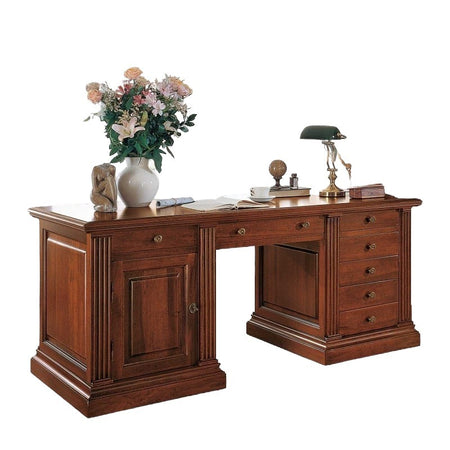 MOBILI 2G - Scrivania 7 cassetti 1 porta legno tinta noce 185X80x80