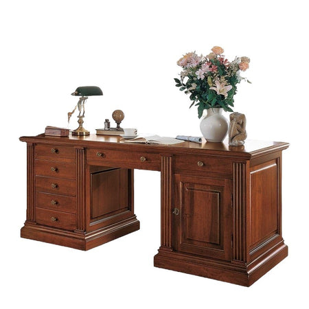 MOBILI 2G - Scrivania 7 cassetti 1 porta legno tinta noce 185X80x80